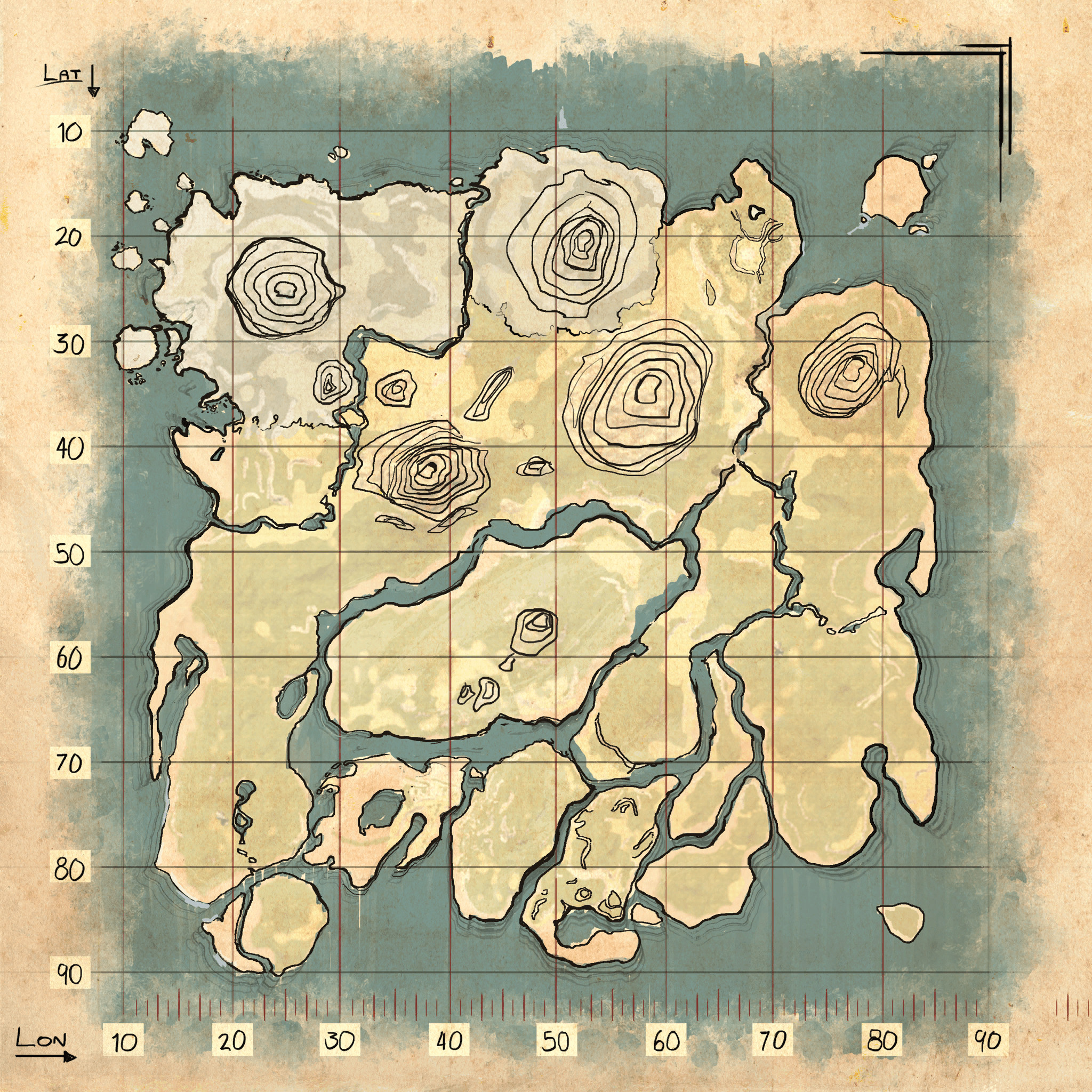 The Island Karte mit Koordinatengitter